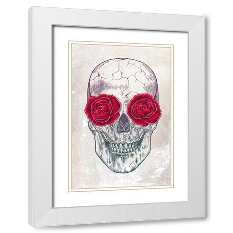 Skull and Roses White Modern Wood Framed Art Print with Double Matting by Caldwell, Rachel