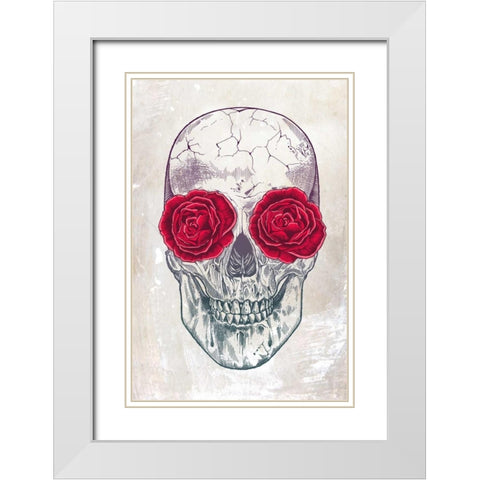 Skull and Roses White Modern Wood Framed Art Print with Double Matting by Caldwell, Rachel