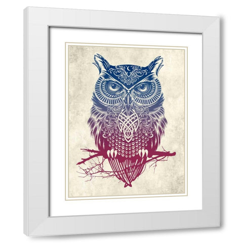 Warrior Owl White Modern Wood Framed Art Print with Double Matting by Caldwell, Rachel