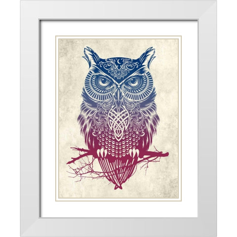 Warrior Owl White Modern Wood Framed Art Print with Double Matting by Caldwell, Rachel