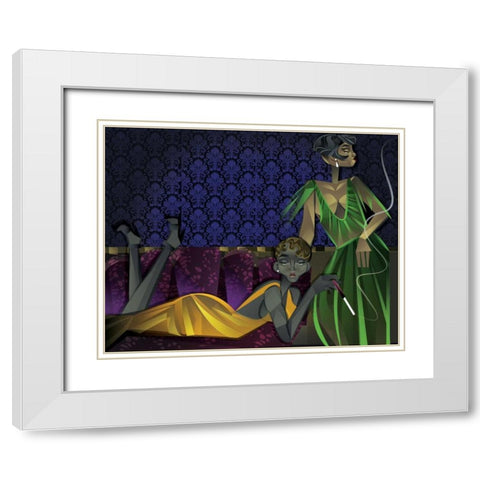Two Women White Modern Wood Framed Art Print with Double Matting by Campbell, Jaleel
