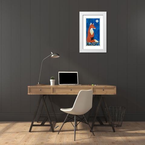 Fox Under Diamond Moon White Modern Wood Framed Art Print with Double Matting by Craig, Casey