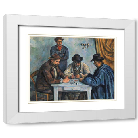 The Card Players White Modern Wood Framed Art Print with Double Matting by Cezanne, Paul