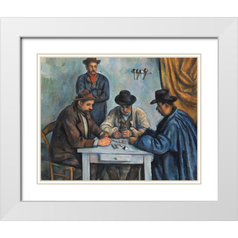 The Card Players White Modern Wood Framed Art Print with Double Matting by Cezanne, Paul
