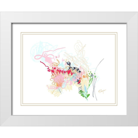 Delicate Florals White Modern Wood Framed Art Print with Double Matting by Christine, Niya