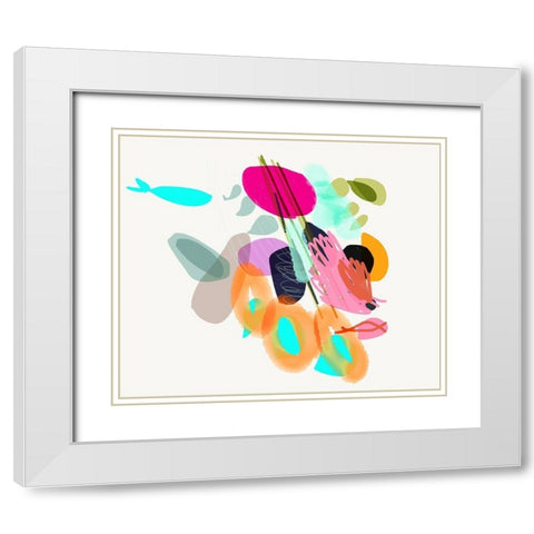 Cyan Fish White Modern Wood Framed Art Print with Double Matting by Christine, Niya