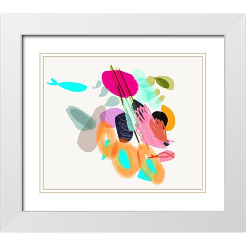 Cyan Fish White Modern Wood Framed Art Print with Double Matting by Christine, Niya