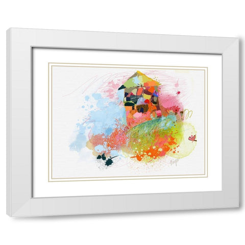 Happy House White Modern Wood Framed Art Print with Double Matting by Christine, Niya