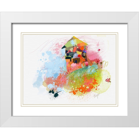 Happy House White Modern Wood Framed Art Print with Double Matting by Christine, Niya