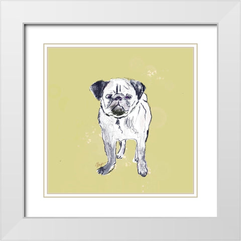 Super Cute Pug White Modern Wood Framed Art Print with Double Matting by Christine, Niya