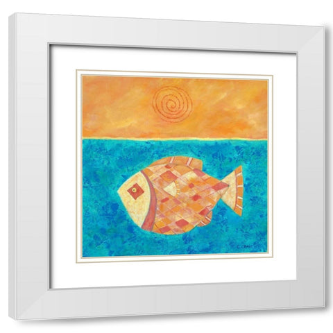 Fish With Spiral Sun White Modern Wood Framed Art Print with Double Matting by Craig, Casey