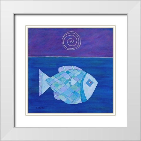 Fish With Spiral Moon White Modern Wood Framed Art Print with Double Matting by Craig, Casey