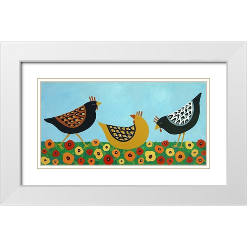 Hens and Poppies White Modern Wood Framed Art Print with Double Matting by Craig, Casey