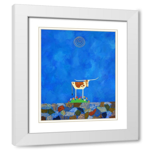 Longhorn on Wildflower Hill White Modern Wood Framed Art Print with Double Matting by Craig, Casey