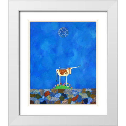 Longhorn on Wildflower Hill White Modern Wood Framed Art Print with Double Matting by Craig, Casey