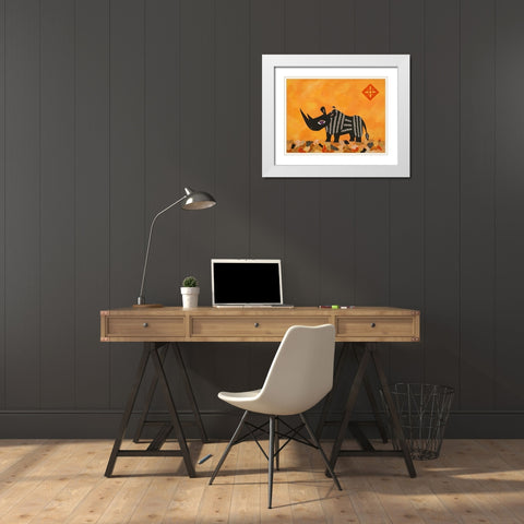 Rhino with Summer Sky White Modern Wood Framed Art Print with Double Matting by Craig, Casey