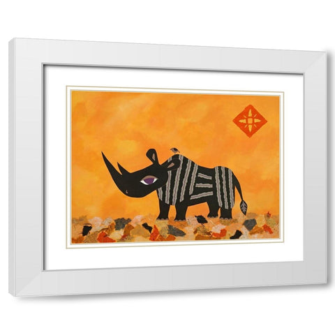 Rhino with Summer Sky White Modern Wood Framed Art Print with Double Matting by Craig, Casey