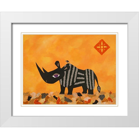 Rhino with Summer Sky White Modern Wood Framed Art Print with Double Matting by Craig, Casey