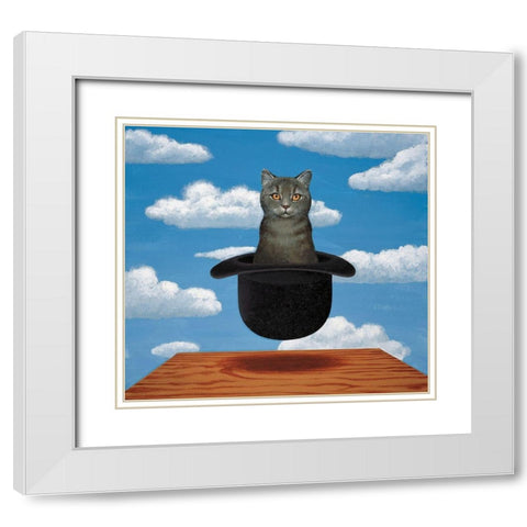 Magritte Cat White Modern Wood Framed Art Print with Double Matting by Chameleon Design, Inc.