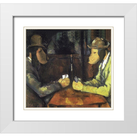 Poker Playing Dogs White Modern Wood Framed Art Print with Double Matting by Chameleon Design, Inc.