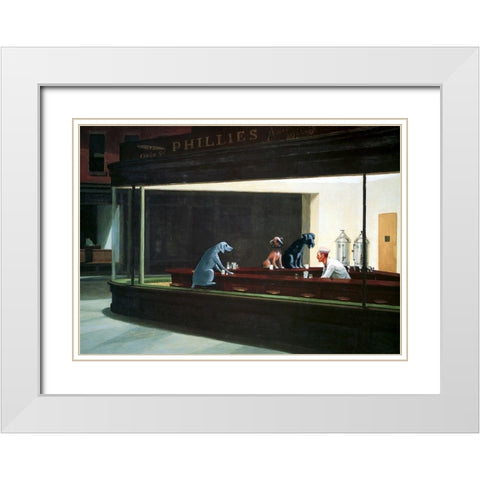 Hopper Night Hounds White Modern Wood Framed Art Print with Double Matting by Chameleon Design, Inc.