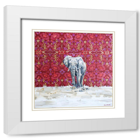 Elephant White Modern Wood Framed Art Print with Double Matting by Clumeck, Alana