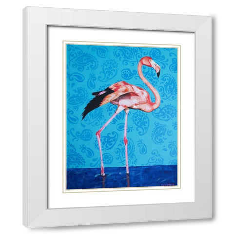 Flamingo White Modern Wood Framed Art Print with Double Matting by Clumeck, Alana