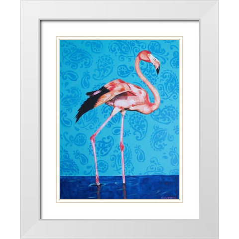 Flamingo White Modern Wood Framed Art Print with Double Matting by Clumeck, Alana