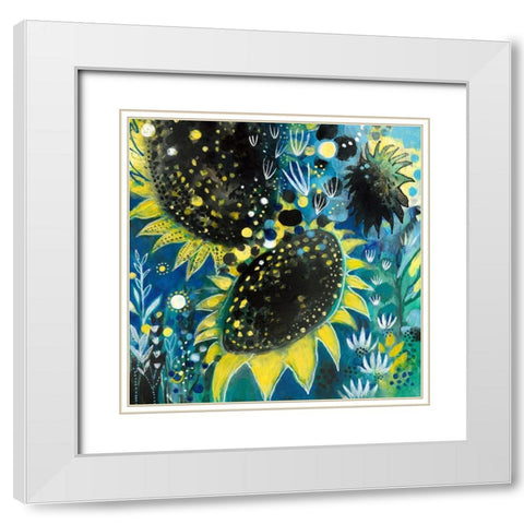 Sunflower Kisses White Modern Wood Framed Art Print with Double Matting by Capri, Corina