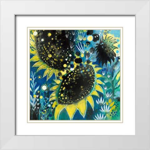 Sunflower Kisses White Modern Wood Framed Art Print with Double Matting by Capri, Corina