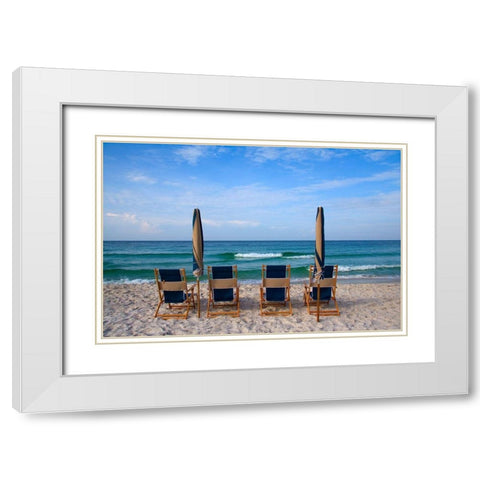 Beach Chairs White Modern Wood Framed Art Print with Double Matting by Cannon, George