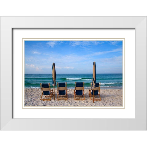 Beach Chairs White Modern Wood Framed Art Print with Double Matting by Cannon, George