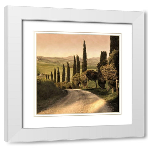 Country Lane Tuscany White Modern Wood Framed Art Print with Double Matting by Carmel, Elizabeth