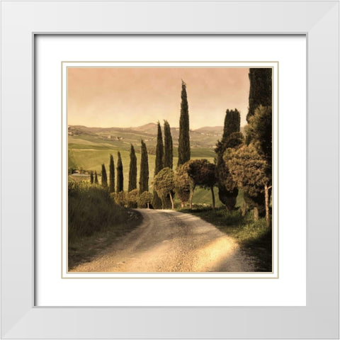 Country Lane Tuscany White Modern Wood Framed Art Print with Double Matting by Carmel, Elizabeth