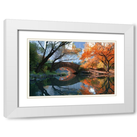 Gapstow Bridge Fall White Modern Wood Framed Art Print with Double Matting by Chen, Michael
