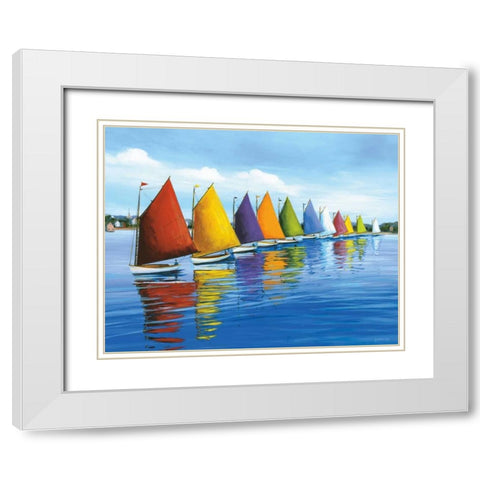 Rainbow Cats White Modern Wood Framed Art Print with Double Matting by Caldwell Fisher, Sally