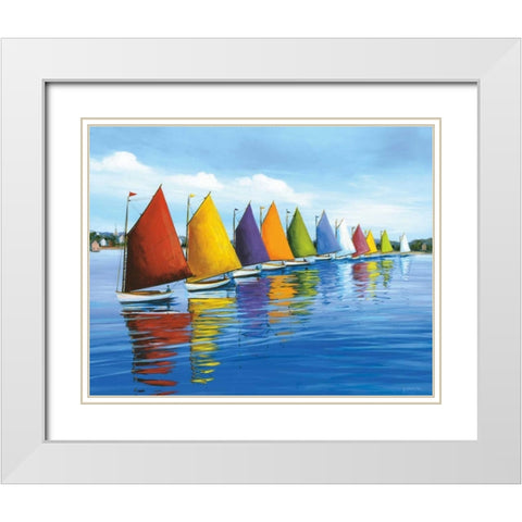 Rainbow Cats White Modern Wood Framed Art Print with Double Matting by Caldwell Fisher, Sally