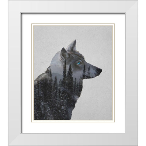Winter Wolf White Modern Wood Framed Art Print with Double Matting by Davies Babies