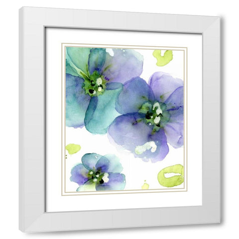 Blue Flowers White Modern Wood Framed Art Print with Double Matting by Derman, Dawn