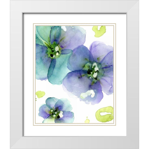 Blue Flowers White Modern Wood Framed Art Print with Double Matting by Derman, Dawn