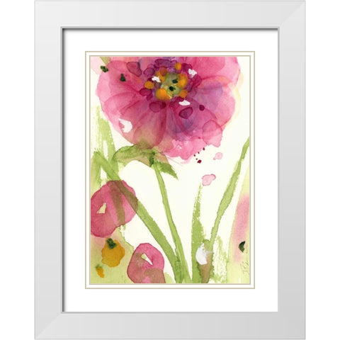 Pink Wildflower White Modern Wood Framed Art Print with Double Matting by Derman, Dawn