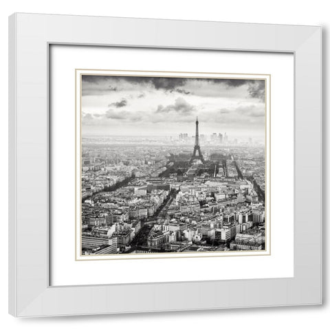 La Tour Eiffel et La Defense White Modern Wood Framed Art Print with Double Matting by Dragt, Wilco