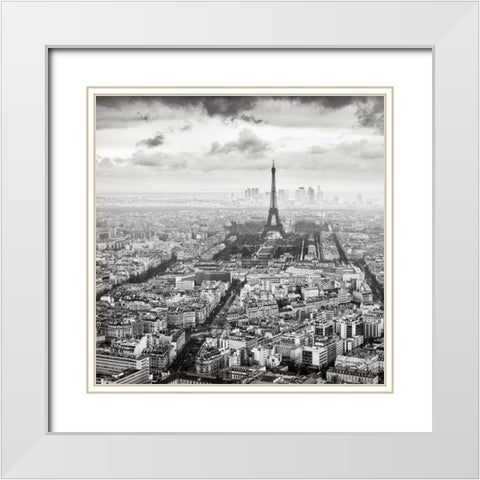 La Tour Eiffel et La Defense White Modern Wood Framed Art Print with Double Matting by Dragt, Wilco