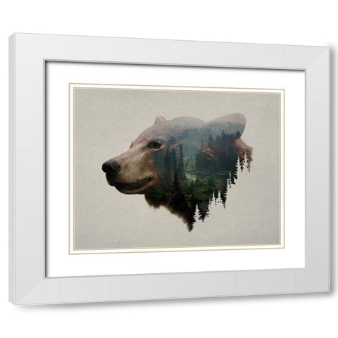 Pacific Northwest Black Bear White Modern Wood Framed Art Print with Double Matting by Davies Babies