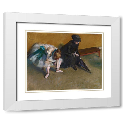 Waiting White Modern Wood Framed Art Print with Double Matting by Degas, Edgar