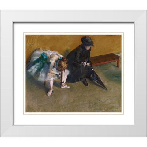 Waiting White Modern Wood Framed Art Print with Double Matting by Degas, Edgar