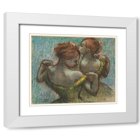 Two Dancers, Half-Length White Modern Wood Framed Art Print with Double Matting by Degas, Edgar
