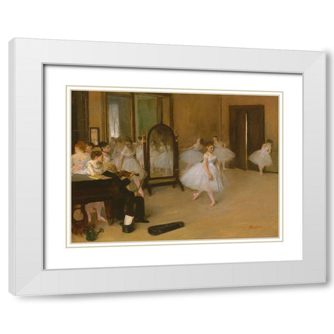 The Dancing Class White Modern Wood Framed Art Print with Double Matting by Degas, Edgar