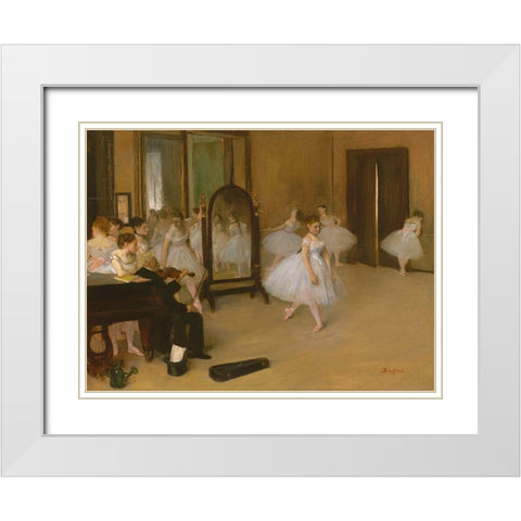 The Dancing Class White Modern Wood Framed Art Print with Double Matting by Degas, Edgar