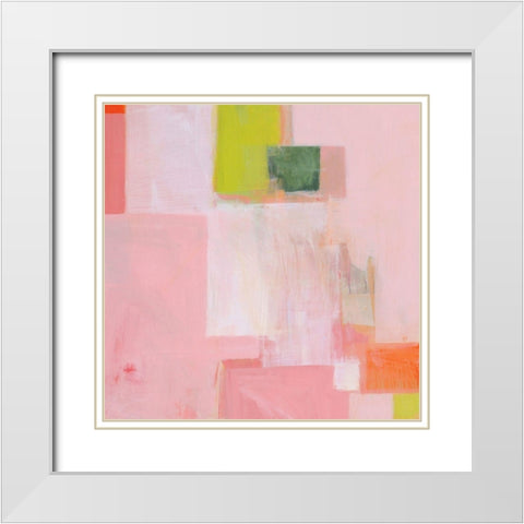 Pink Squares White Modern Wood Framed Art Print with Double Matting by Donoho, Melissa